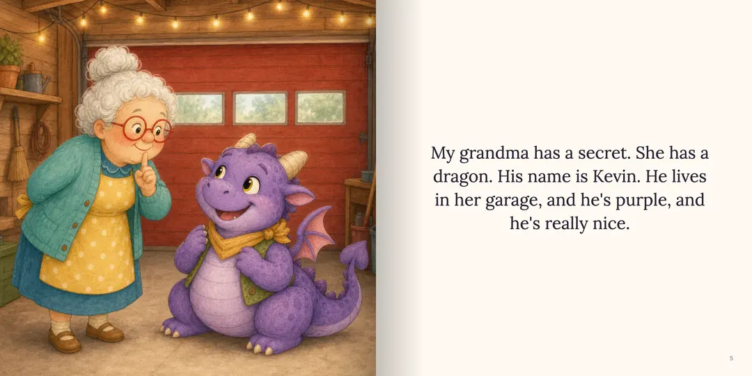 An open spread from the sample book Grandma's Secret Dragon